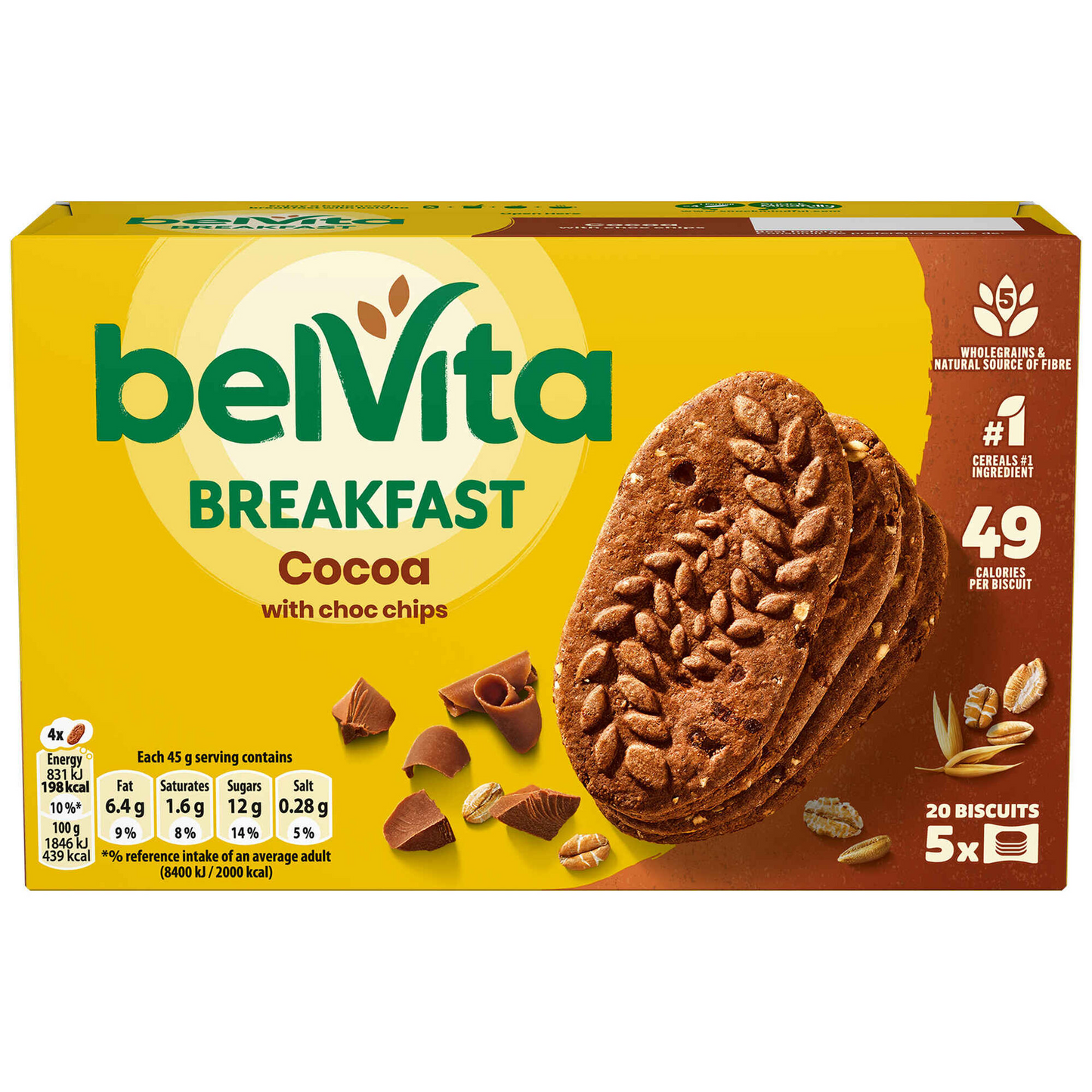 Belvita Chocolate and Cereal Cookies 225g pack – crunchy wholegrain breakfast biscuits with chocolate chips – Cookies and Rusks – South African Products