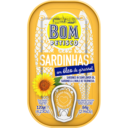 Bom Petisco sardines in sunflower oil 120 g Portuguese tinned fish light oil pantry seafood