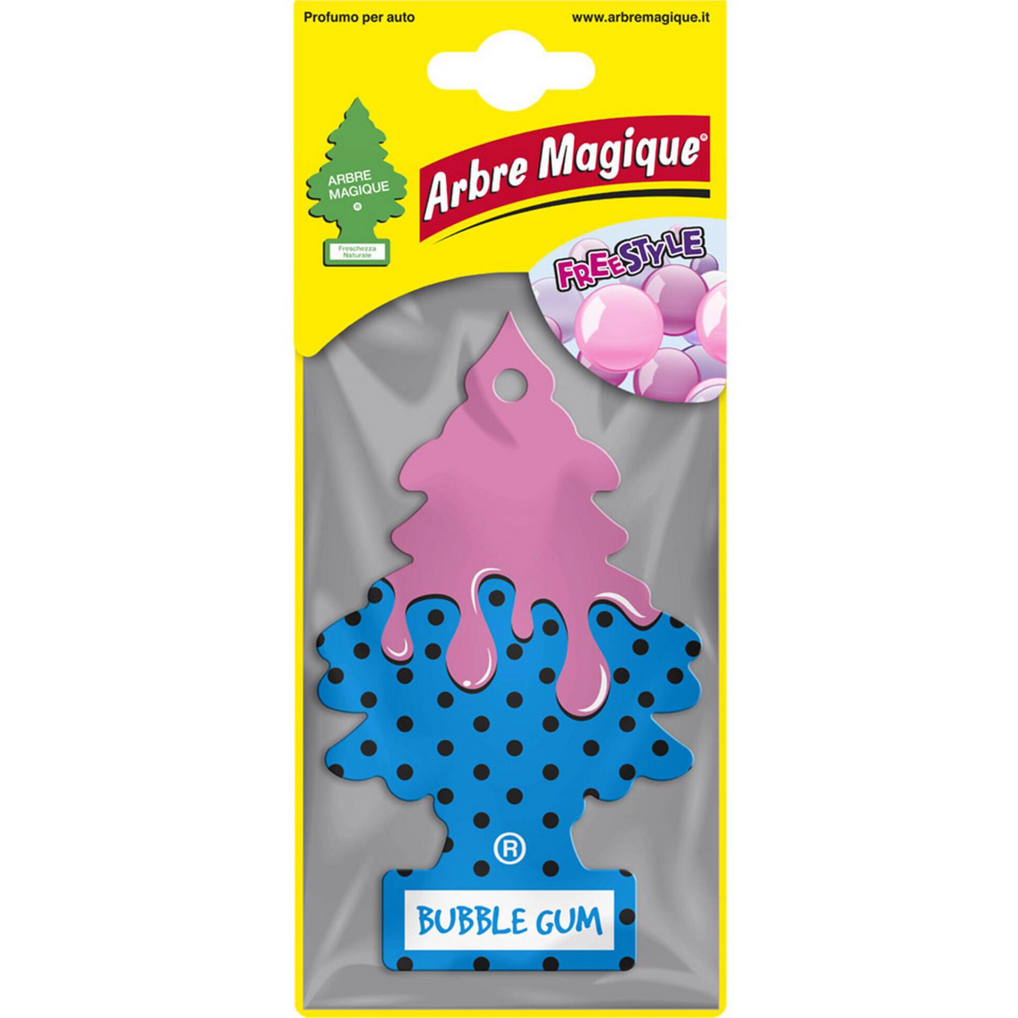 Bubble gum card hanging air freshener with a fun sweet scent. Easy to use car air freshener for fresh, playful vehicle interiors.