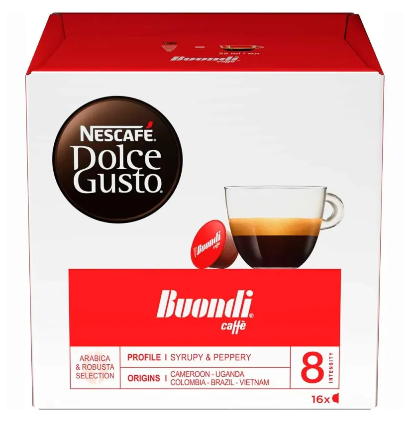 Buondi Espresso coffee capsules 16 pack Dolce Gusto compatible strong espresso pods dark roast coffee capsules bold flavour