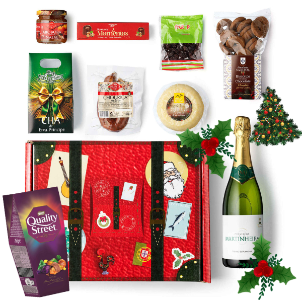 Christmas Hamper – Martinheira Privilege sparkling wine, Prisca sausage, Serra das Beiras cheese, pumpkin jam, chocolates and tea – festive gourmet gift set – South African Products