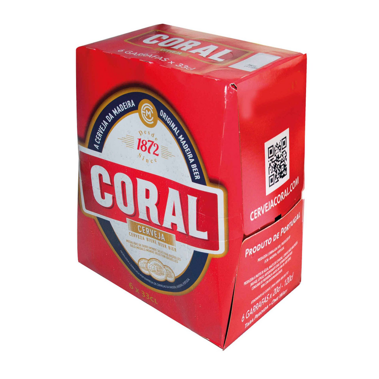 A pack of Coral beer featuring a red and blue label on a white background.
