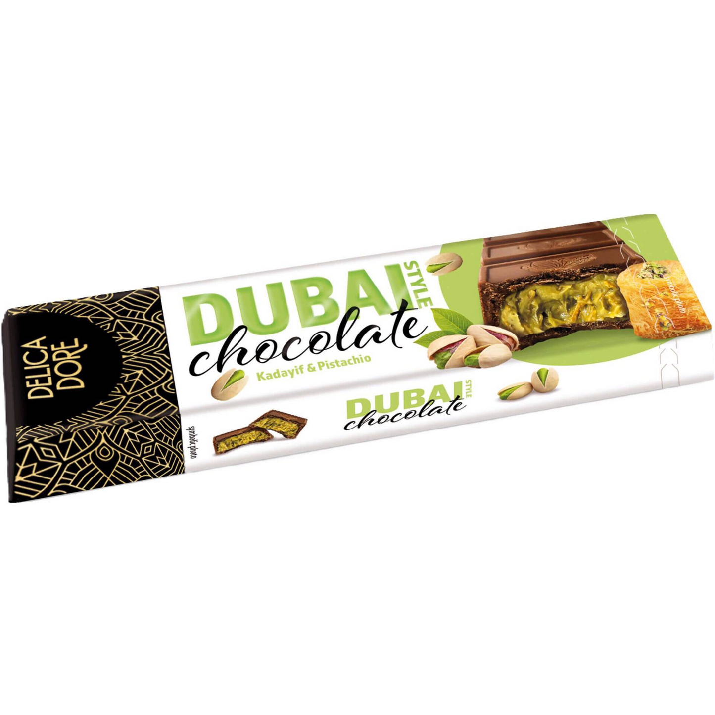 Dubai Style Milk Chocolate and Pistachio Bar – Soft Sweet Favourites – Share Bag