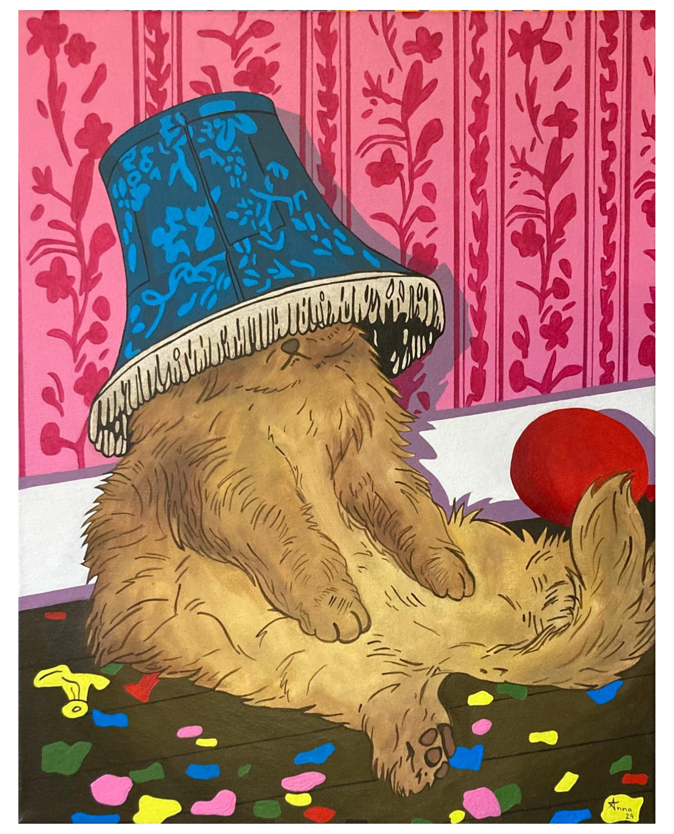 Pre Order Girls Room Pink Contemplating Playful Cat 40x60cm 5-7 Days to Paint