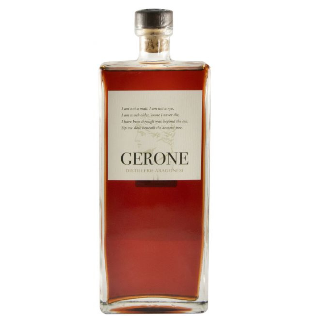 Gerone Italian Brandy 500ml 42% ABV Ischia wine spirit refined in terracotta amphora with carob cocoa cherry coffee and walnut notes