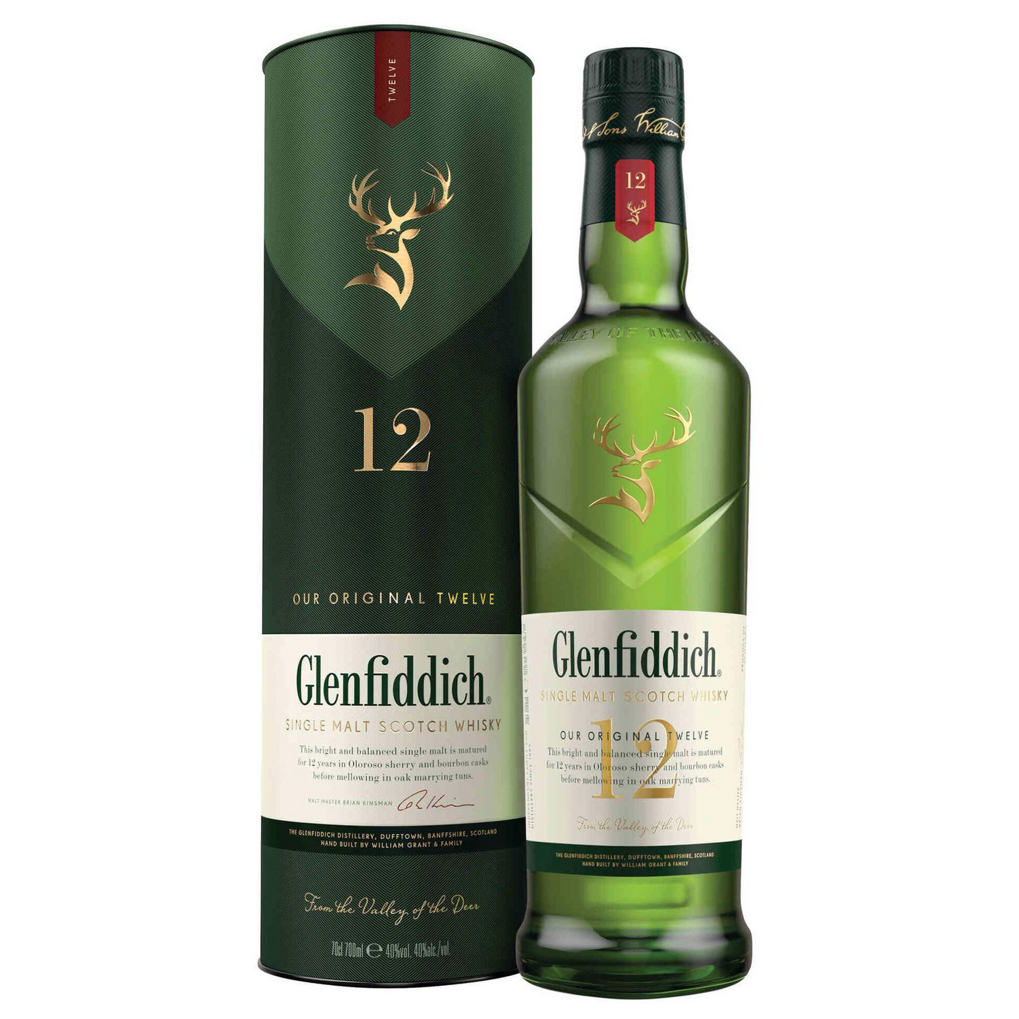 Glenfiddich 12 Years Old Single Malt Scotch Whisky – 700ml Bottle (40% ABV)