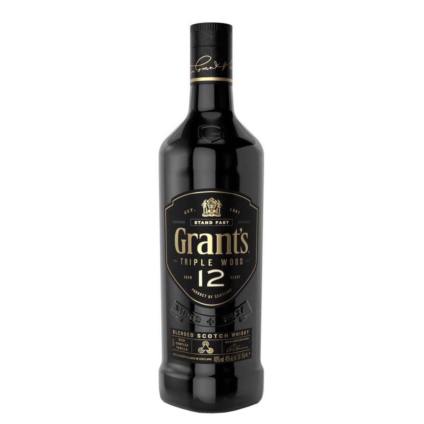 Grant's Triple Wood 12 Year Old Blended Scotch Whisky 700ml 40% ABV premium aged Scottish whisky with sherry dried fruit vanilla honey spice and oak