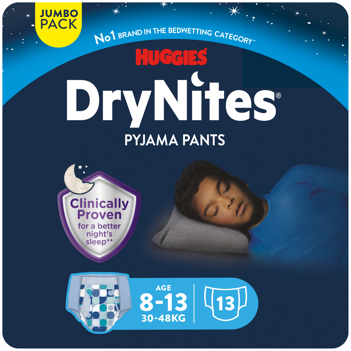 Huggies DryNites boys 17–30 kg 4–7 years 16 pack overnight bedwetting night pants protection