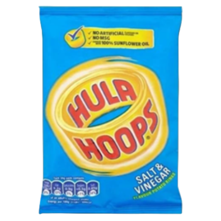 Hula Hoops Salt and Vinegar 24g crunchy ring shaped potato snack British tangy flavoured crisps