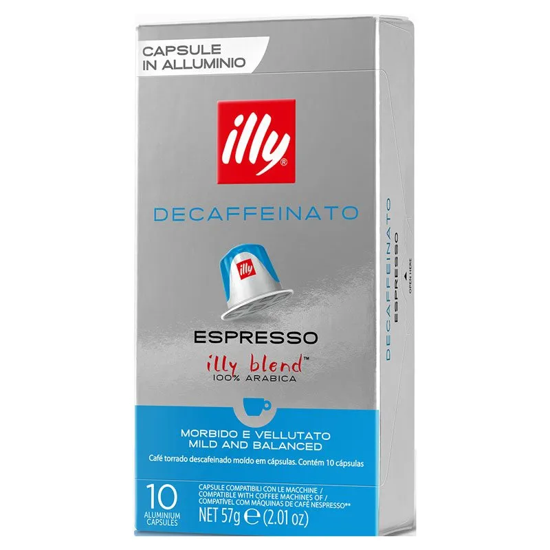 Illy Nespresso decaffeinated blend capsules 10 premium Italian coffee pods