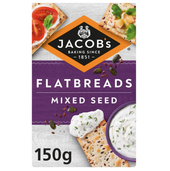 Jacob’s Flatbreads Mixed Seed Crackers 150 g thin baked seeded crackers