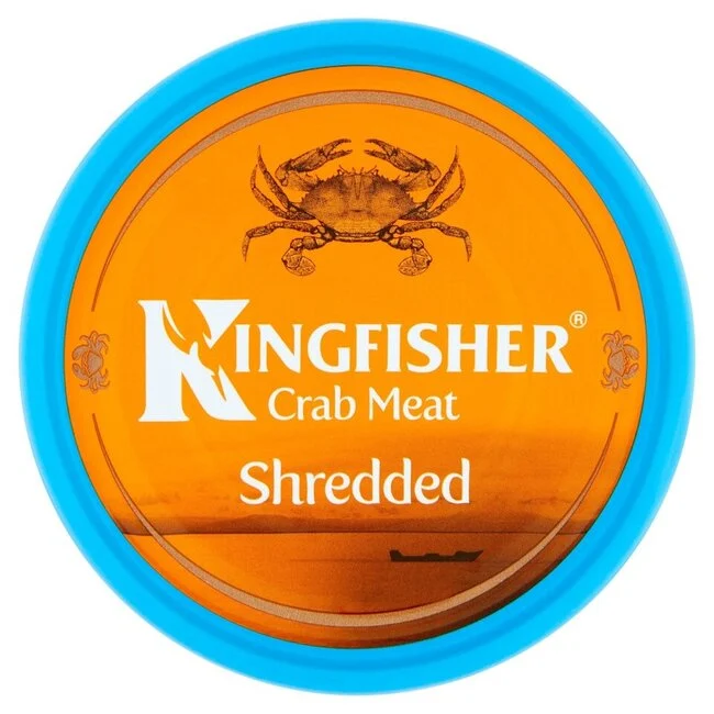 Kingfisher shredded crab meat in brine 145 g tinned seafood shellfish pantry