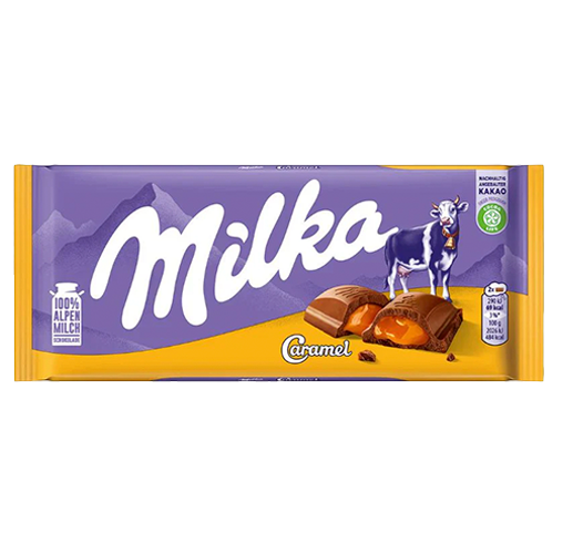 Milka Caramel Chocolate Tablet 100g creamy Alpine milk chocolate slab with soft caramel filling South African Products