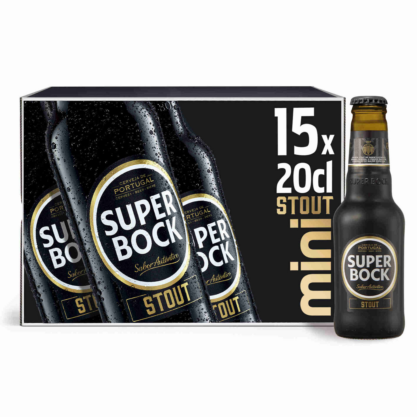 Super Bock Stout Mini – 15 Pack (200ml Bottles, 5% ABV) | Bold Portuguese Stout in Mini Format