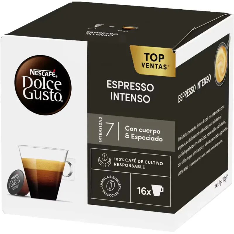 Nescafé Intenso Espresso coffee capsules 16 pack Dolce Gusto compatible strong espresso pods rich roasted flavour coffee capsules