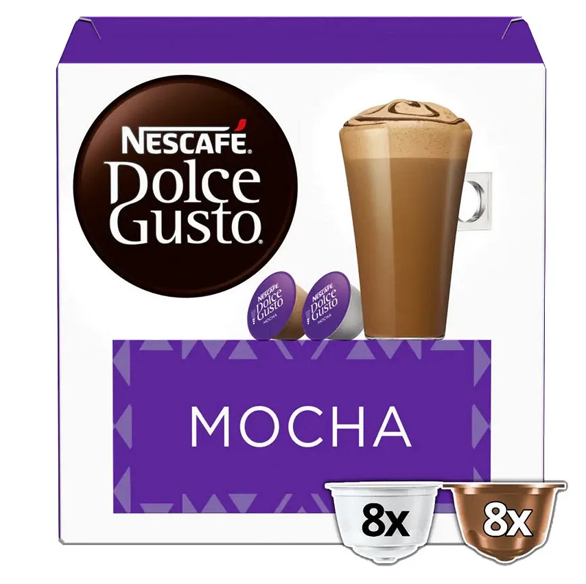Nescafé Mocha coffee capsules 16 pack Dolce Gusto compatible chocolate coffee pods creamy milk mocha capsules sweet coffee drink
