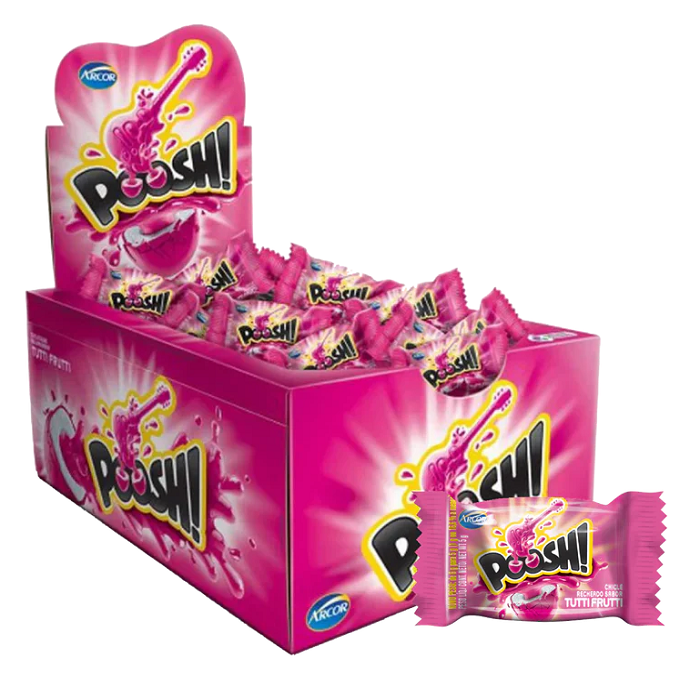 POOSH Tutti Frutti Bubble Gum 40 Units Box tutti frutti liquid filled bubblegum chewy candy Bubblegum Chewing and Gum Balls confectionery box