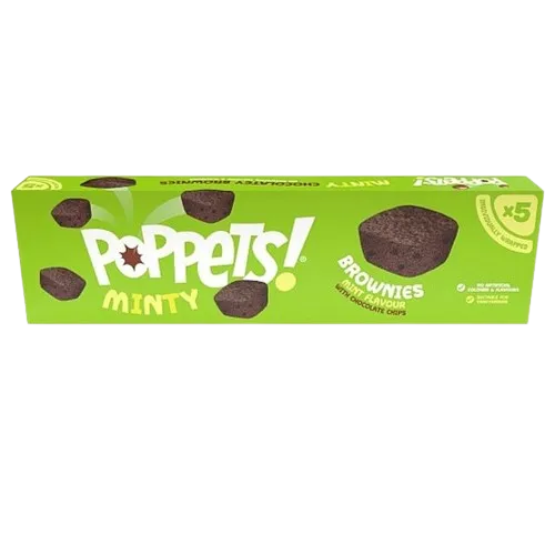 Poppets Brownies Mint 5 Pack 125g chocolate brownie bites with mint fondant – Chocolate, Sweets and Candy – South African Products