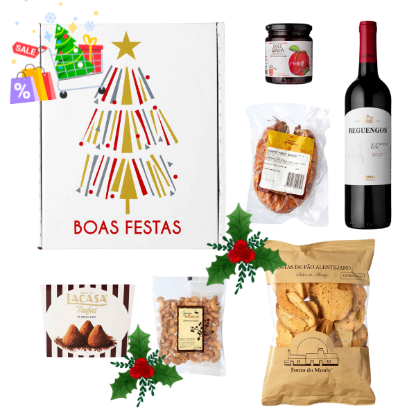 Portuguese Christmas Hamper – Reguengos DOC red wine, La Casa truffles, Alentejo chorizo, Gardunha jam, cashews and toast – festive gourmet gift set – South African Products