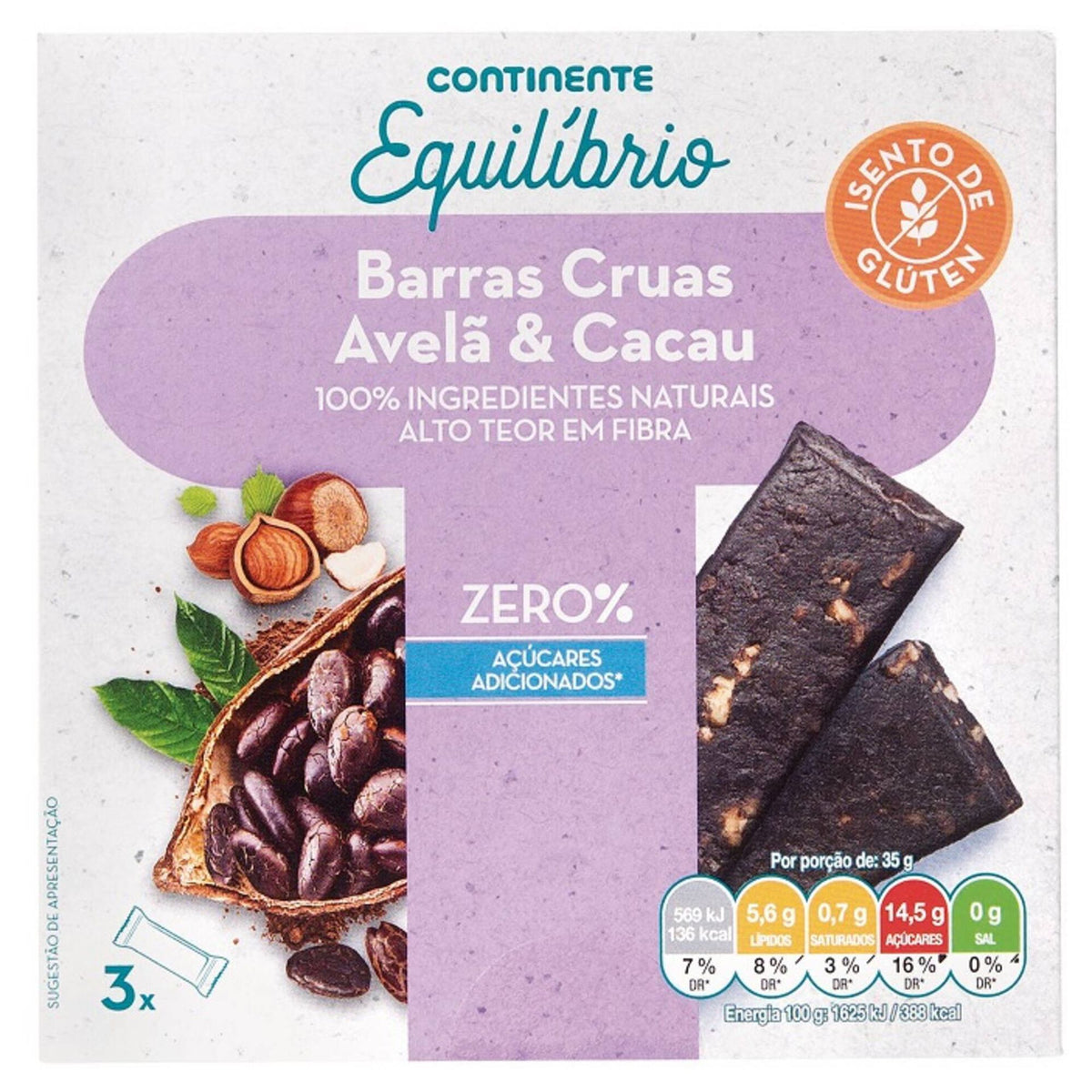 Raw Cocoa and Hazelnut Bars Gluten Free 105g