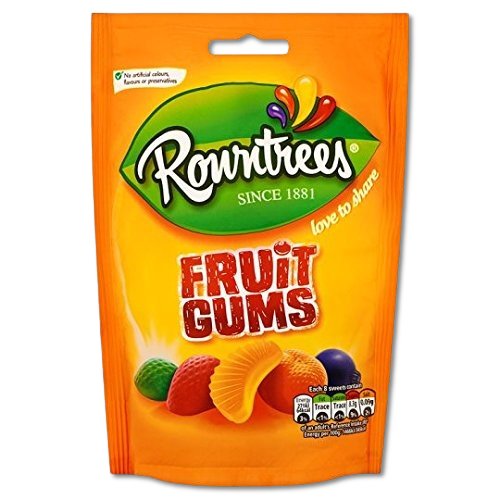 Rowntrees Fruit Gums 120 g chewy fruity sweets, British vegan candy, gluten free fruit gums, classic UK confectionery, chewy sweets collection