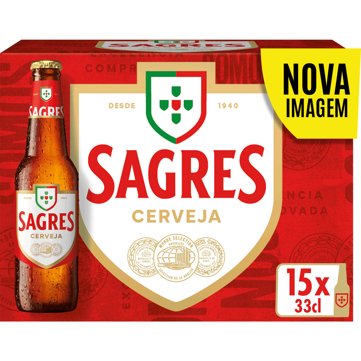 Sagres – Pack of 15 (330 ml Bottles, 5% ABV) | Classic Portuguese Lager