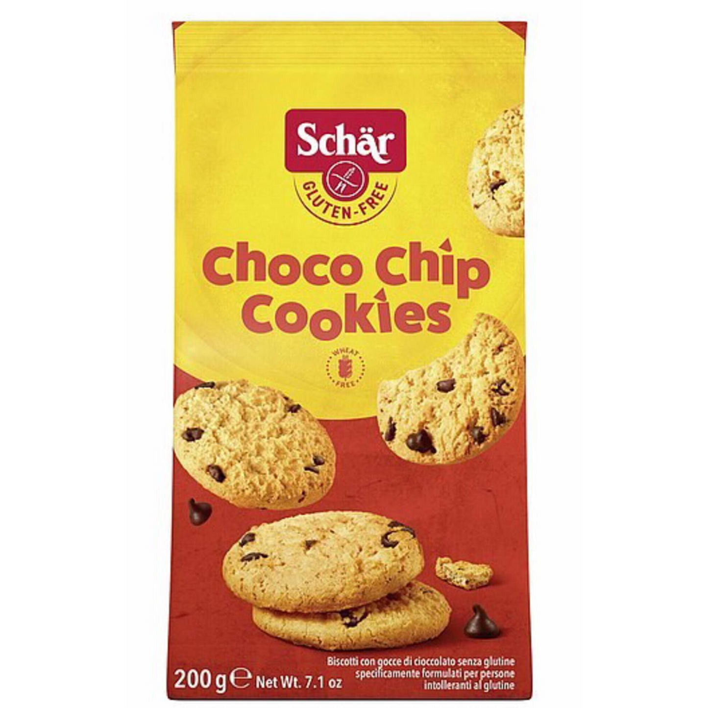 Schär Gluten Free Choco Chip Cookies 200g pack – crunchy gluten free biscuits with chocolate chips – Cookies and Rusks – South African Products – Gluten Free – Chocolate