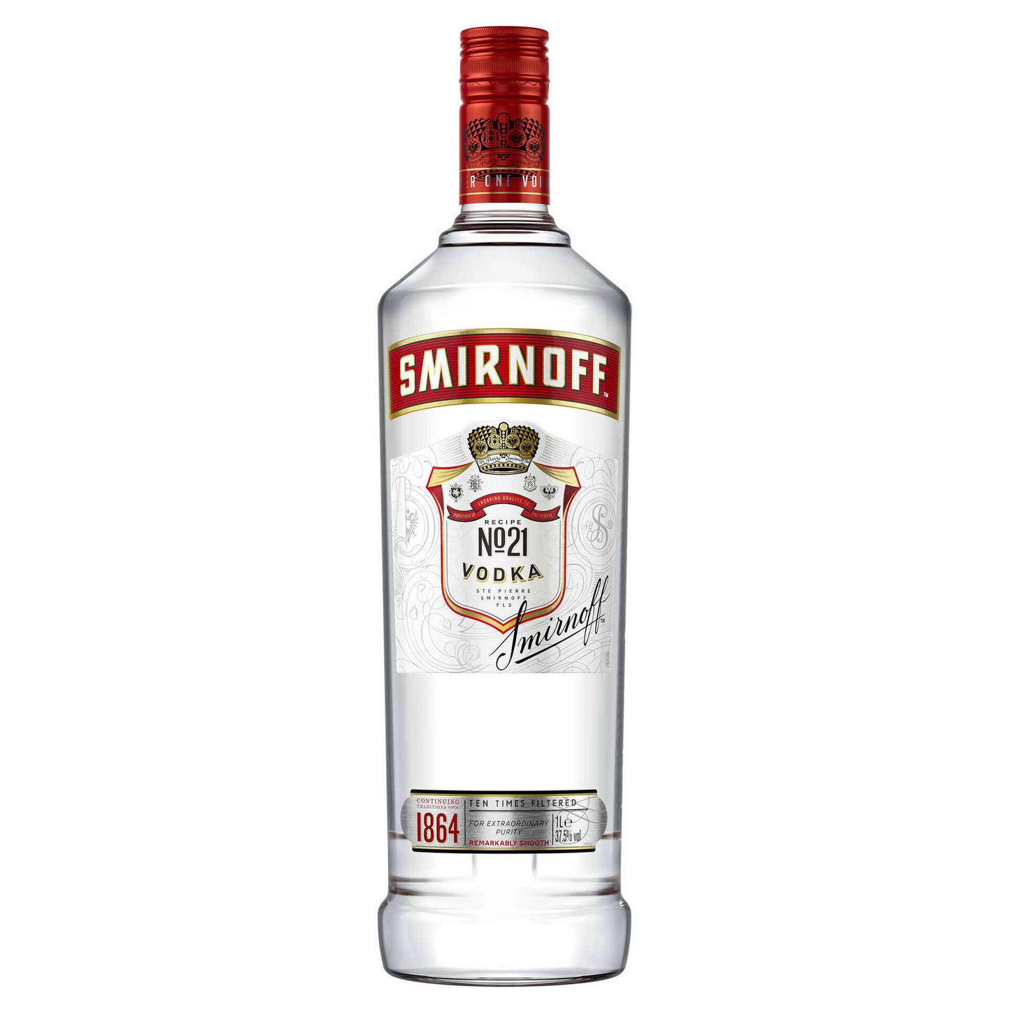 Smirnoff Red Vodka 1L 37.5% ABV classic vodka for cocktails and mixed drinks