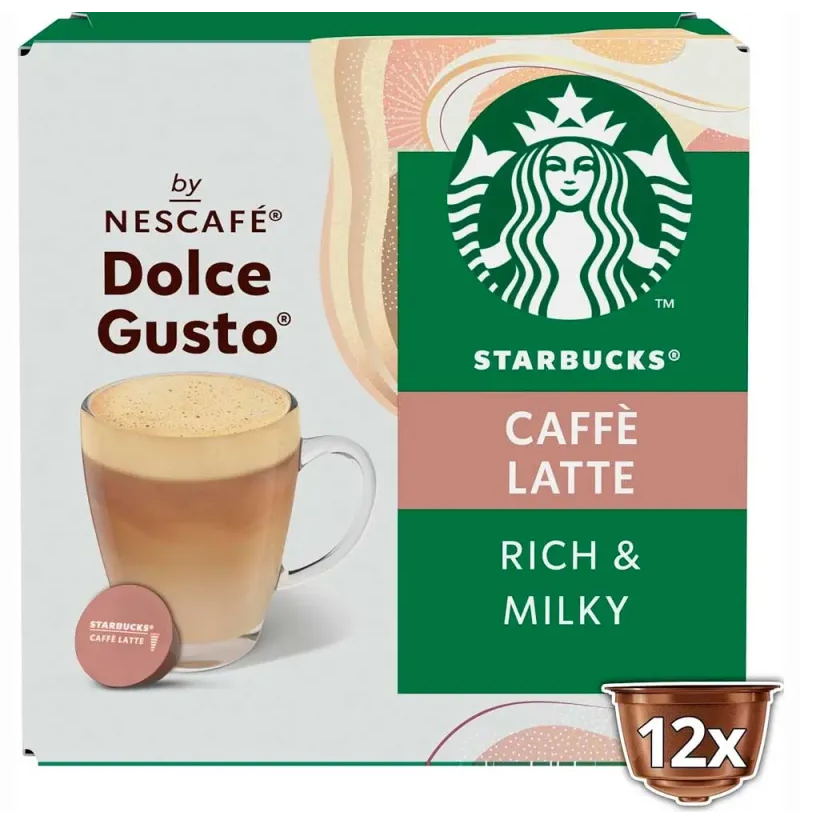 Starbucks Caffè Latte coffee capsules 12 pack Dolce Gusto compatible creamy latte pods smooth milk coffee capsules