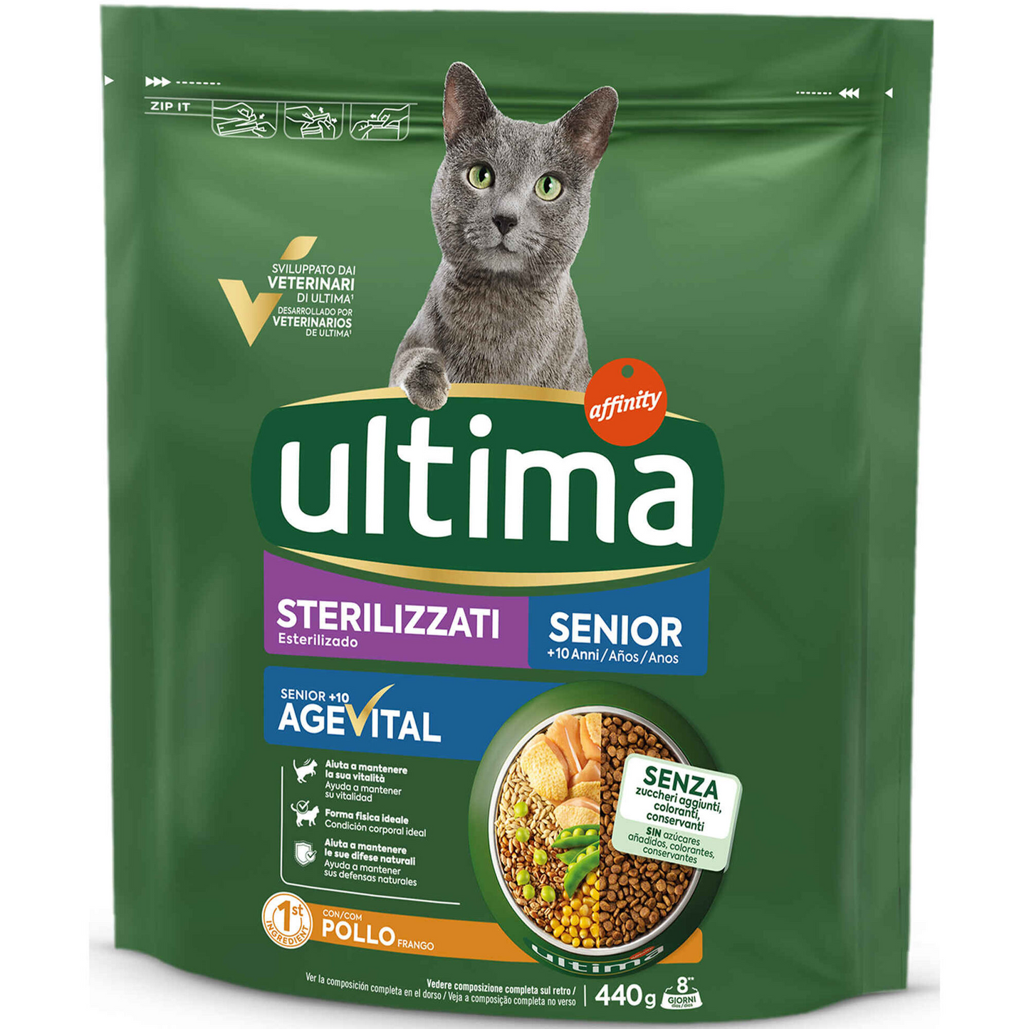 Alimento esterilizado para gatos mayores Affinity Ultima 440 g