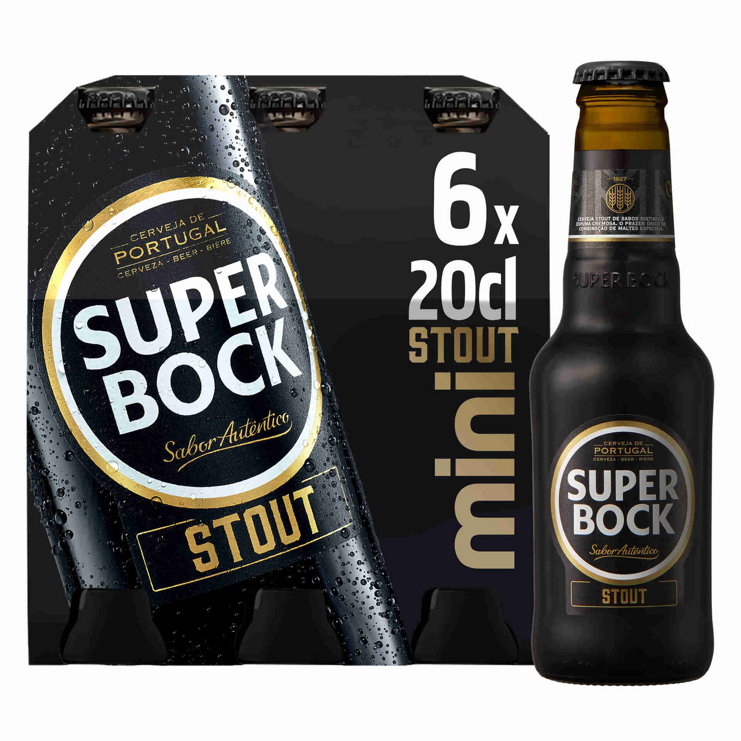 Super Bock Mini Stout – 6 x 200ml Bottles (5% ABV) | Rich Portuguese Dark Beer