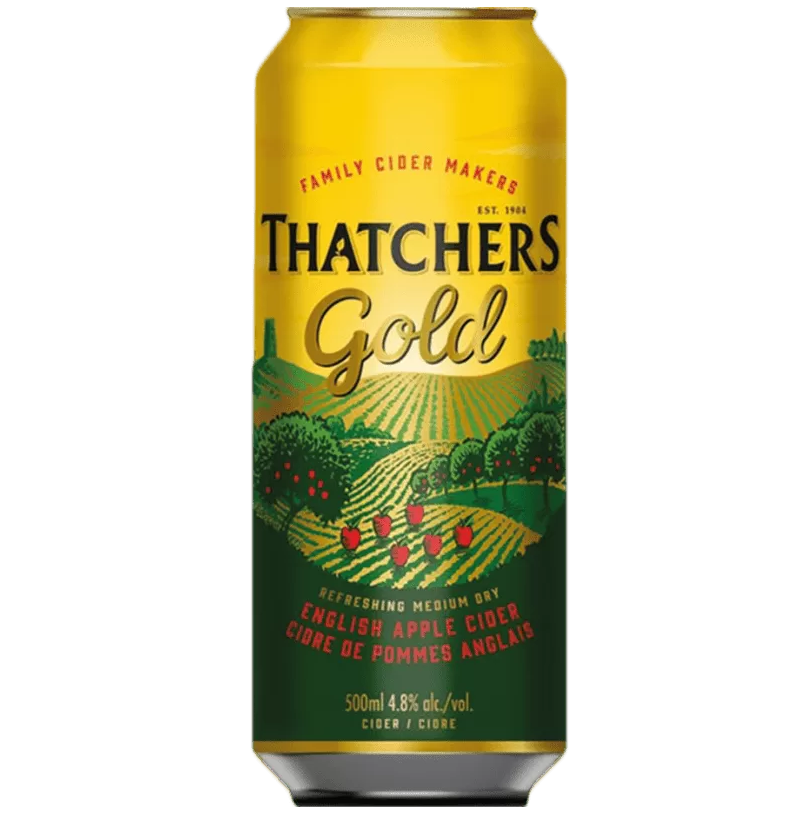 Thatchers Gold cider can on a white background