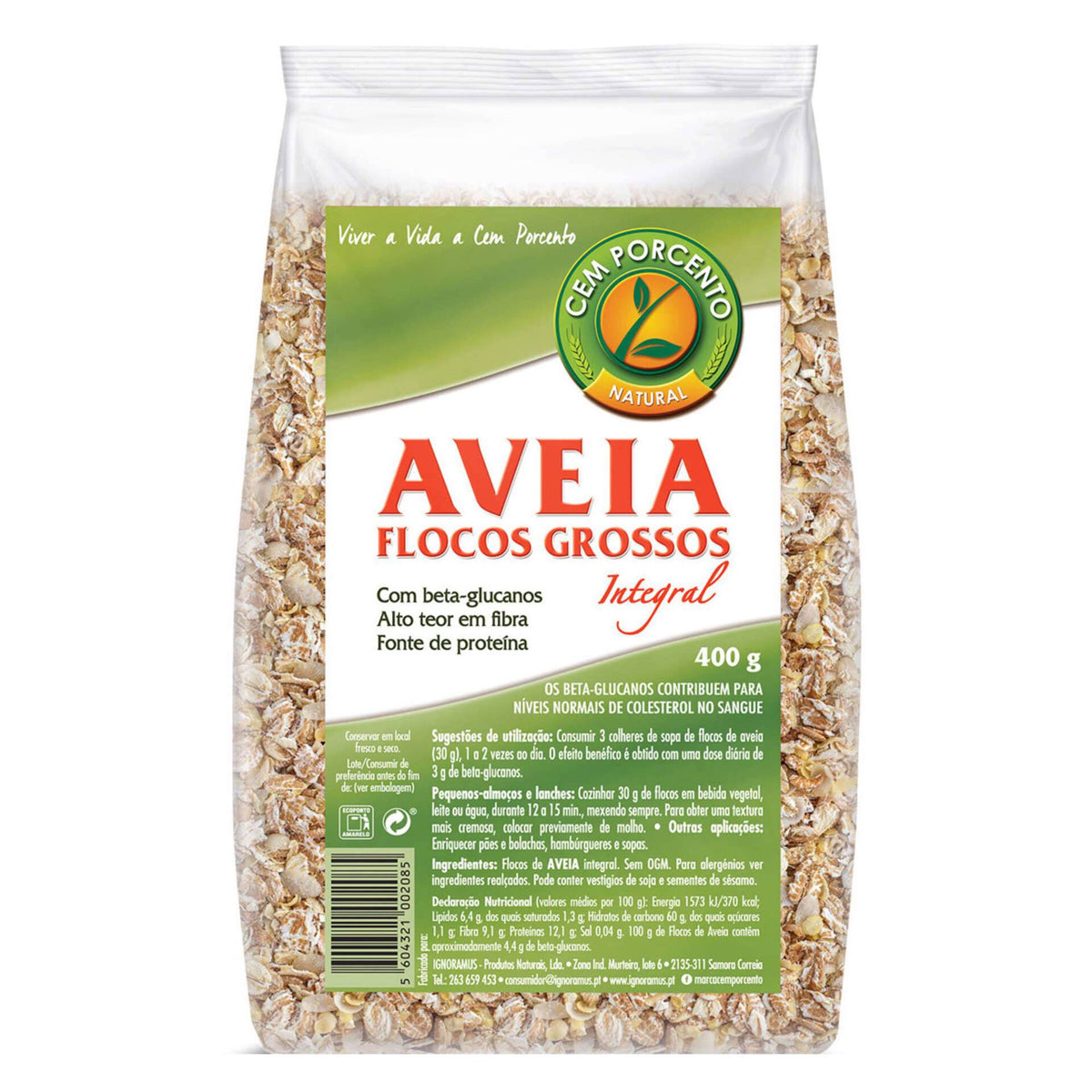 Cem Porcento Wholegrain Rolled Oats 400g