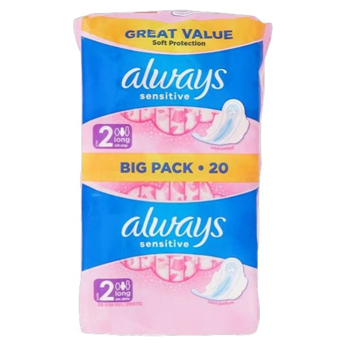 Always Sensitive Long Size 2 Pads with Wings Pack of 20