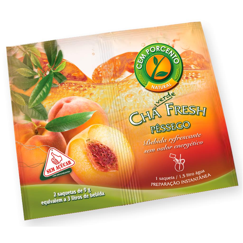 Cem Porcento Green Tea and Peach Iced Tea Drink Mix 18g