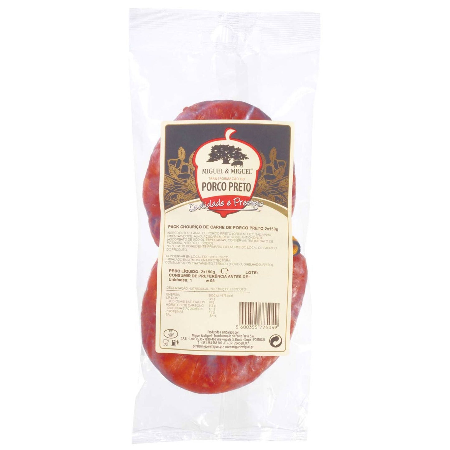 chourico de porco preto black pork smoked sausage 300g miguel and miguel portuguese premium deli meat