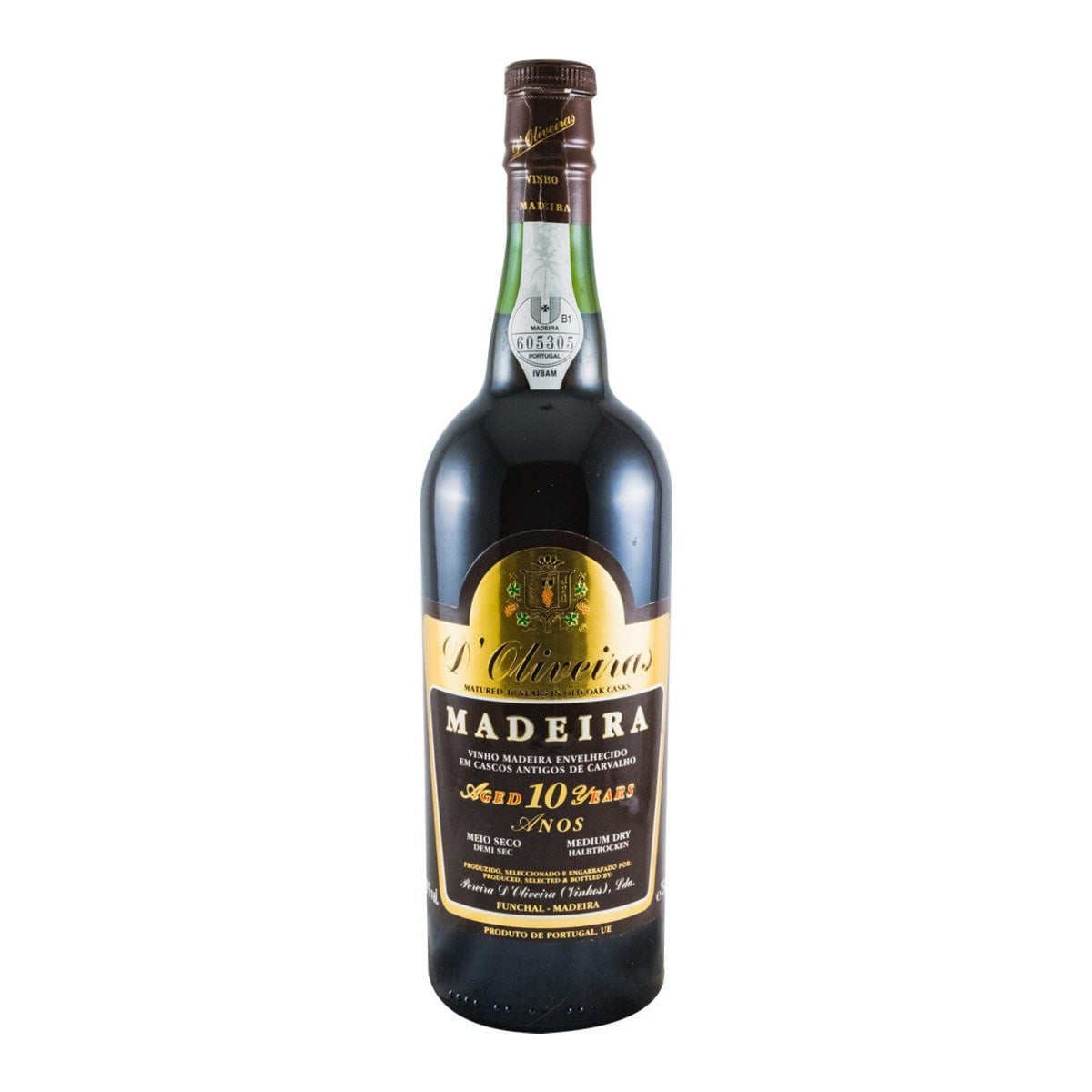 D'Oliveiras 10 Year Old Medium Dry Madeira Wine 750ml 19% ABV