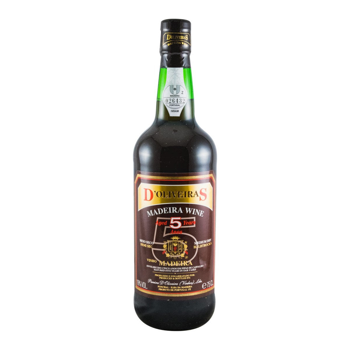 D'Oliveiras 5 Year Old Medium Dry Madeira Wine 750ml 19% ABV