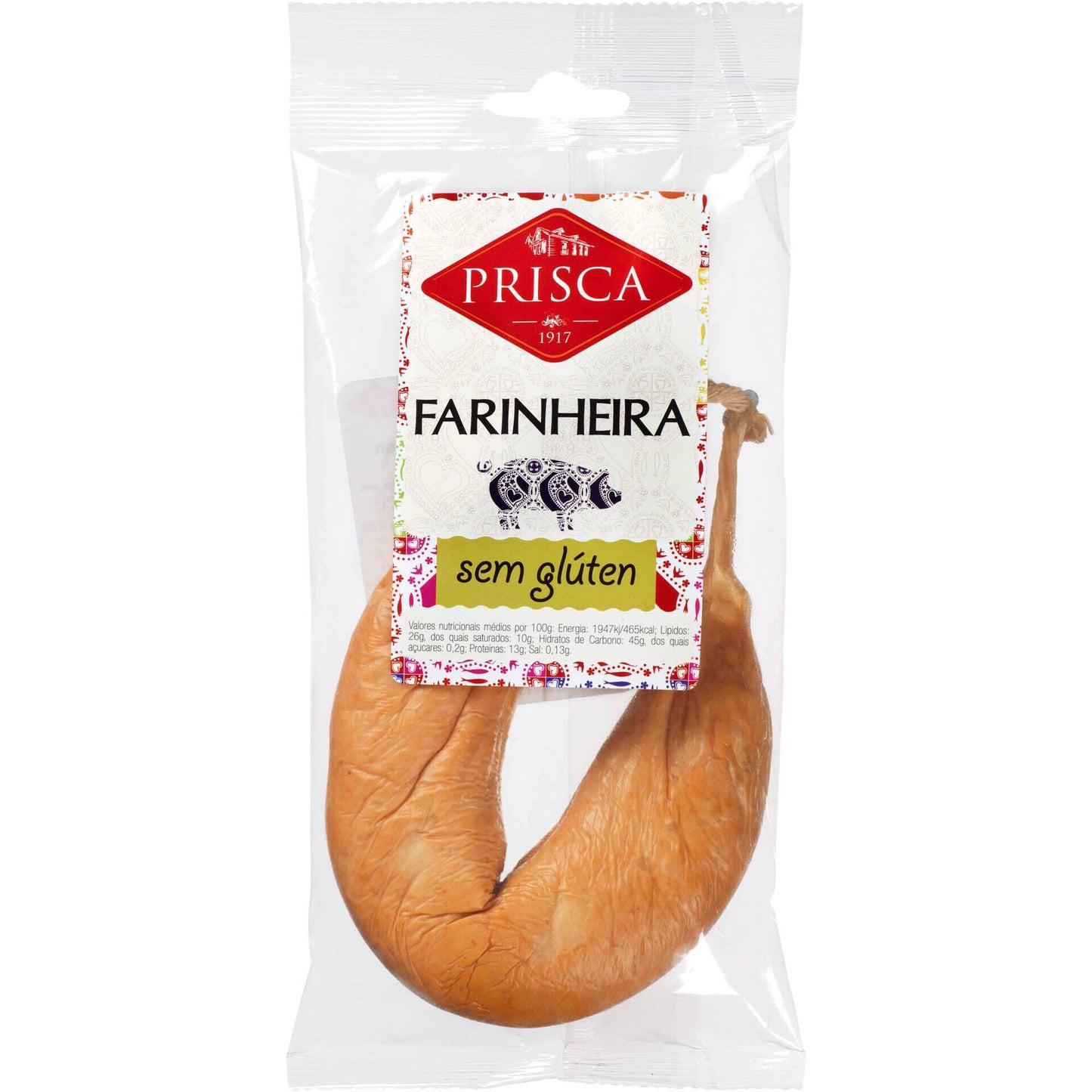farinheira tradicional gluten free smoked sausage 180g prisca portuguese deli meat premium sausage