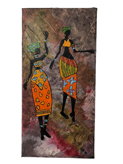 Hand Painted African Women Textured Canvas Art 15x30cm