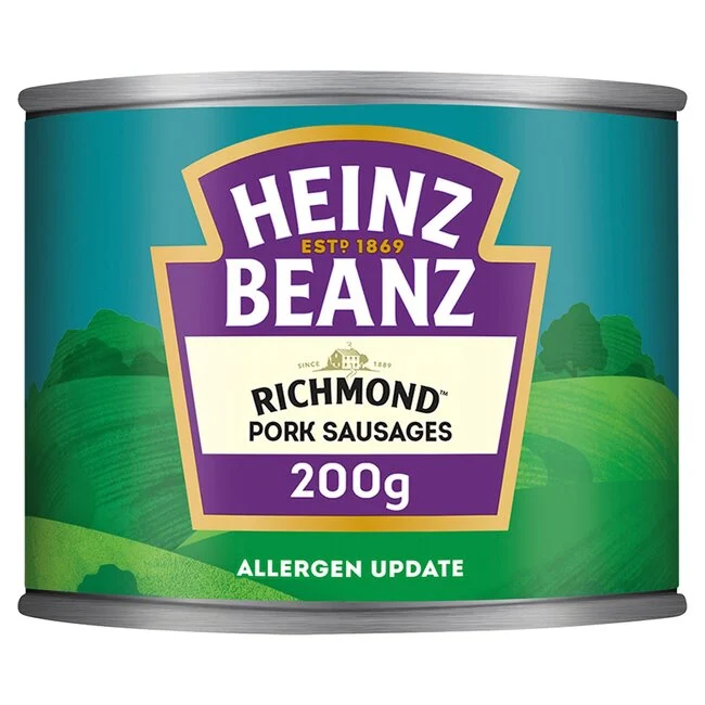 heinz beanz richmond pork sausages 200g british canned sausages quick meal meat pantry food richmond sausages