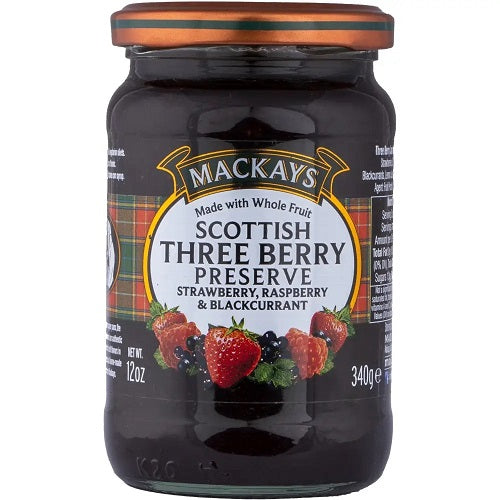 mackays scottish three berry preserve 340 g mixed berry jam british spread breakfast