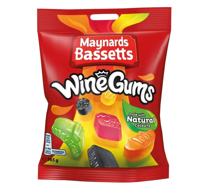 maynards bassetts wine gums 130g british gummy sweets fruity gum candy packet sweets soft fruit gums