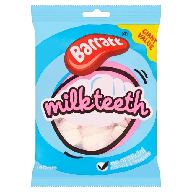 milk teeth sweets 190g chewy milk flavour tooth shaped candy retro sweets