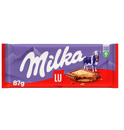 milka lu milk chocolate biscuit tablet 87g alpine milk chocolate with crunchy lu biscuit pieces chocolate tablets and slabs