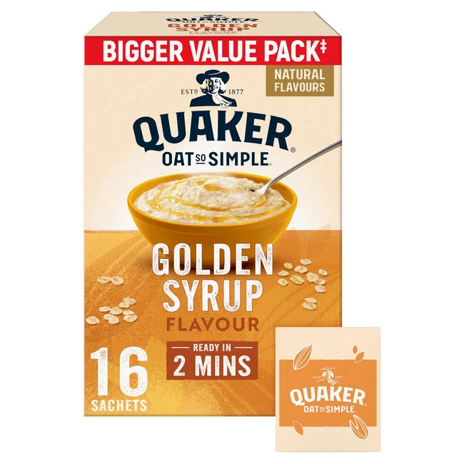 Quaker – Quaker Oat so Simple Golden Syrup 16 Sachets – 16 Pack – Oat Flakes and Porridge – South African Products