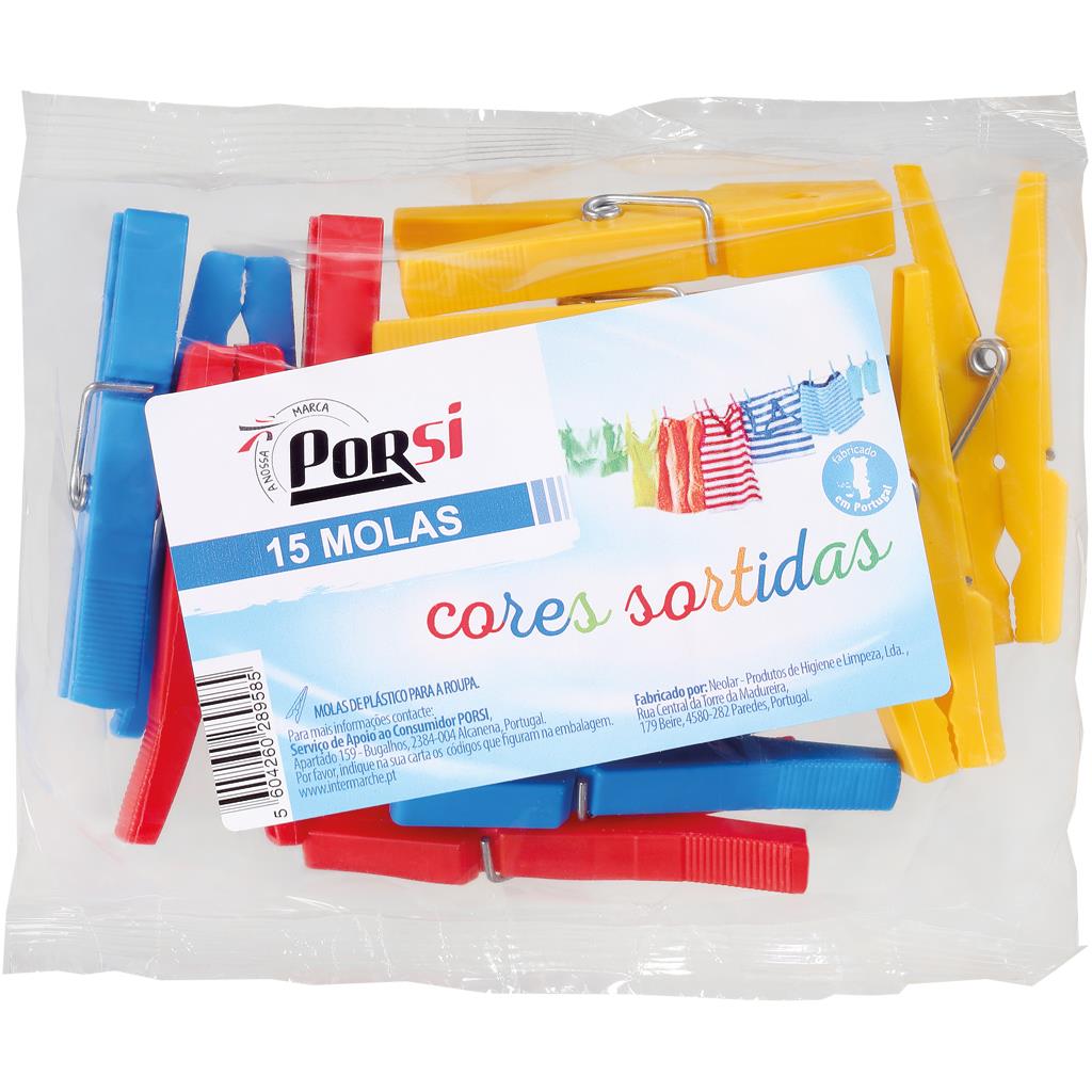 Plastic Clothes Pegs Assorted Colours Pack of 15