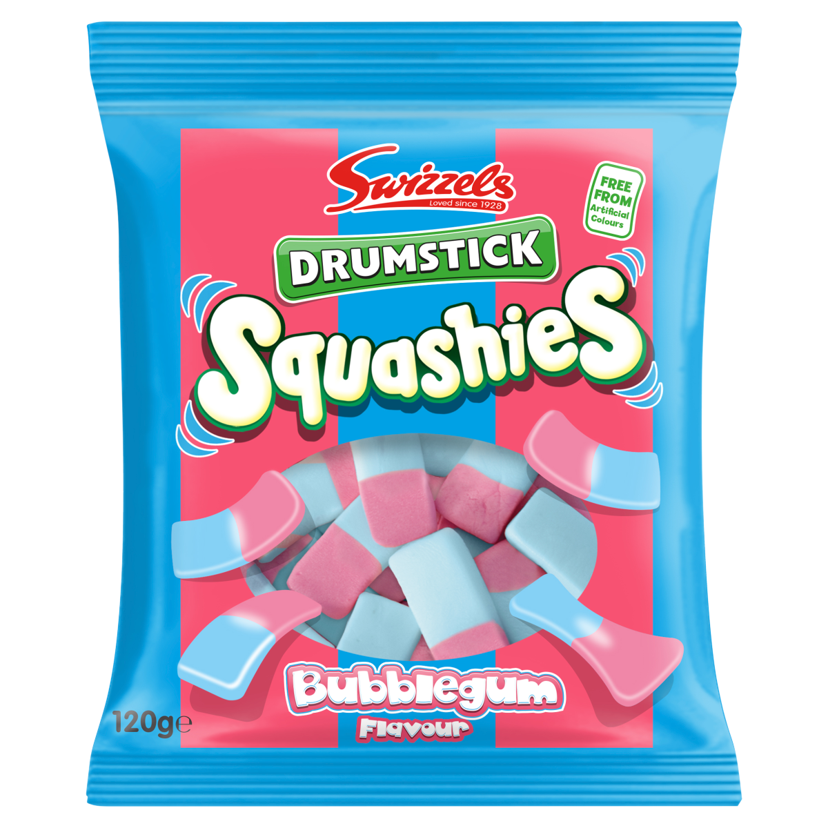 swizzels squashies drumstick bubblegum flavour 120g chewy foam sweets british candy bag