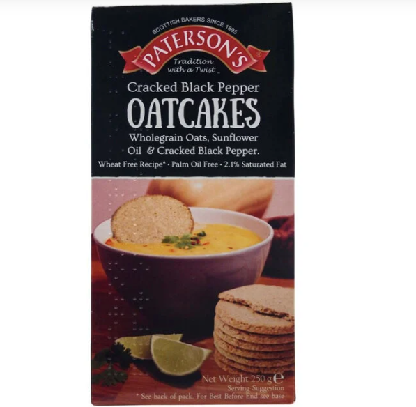 Patersons Cracked Black Pepper Oatcakes 250 g – oatcakes; Crackers Salty and Healthy