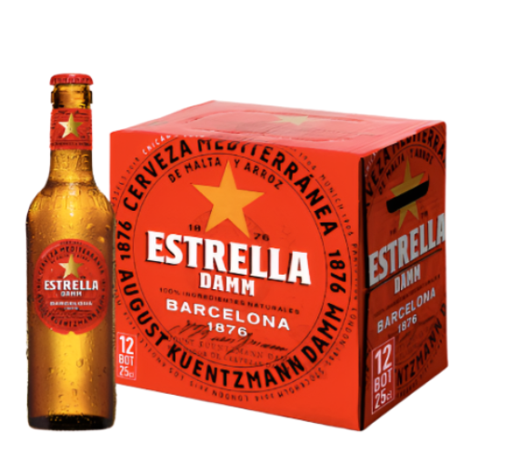 Estrella Damm – 12 Pack (250 ml Bottles, 5.4% ABV) | Classic Spanish Mediterranean Lager